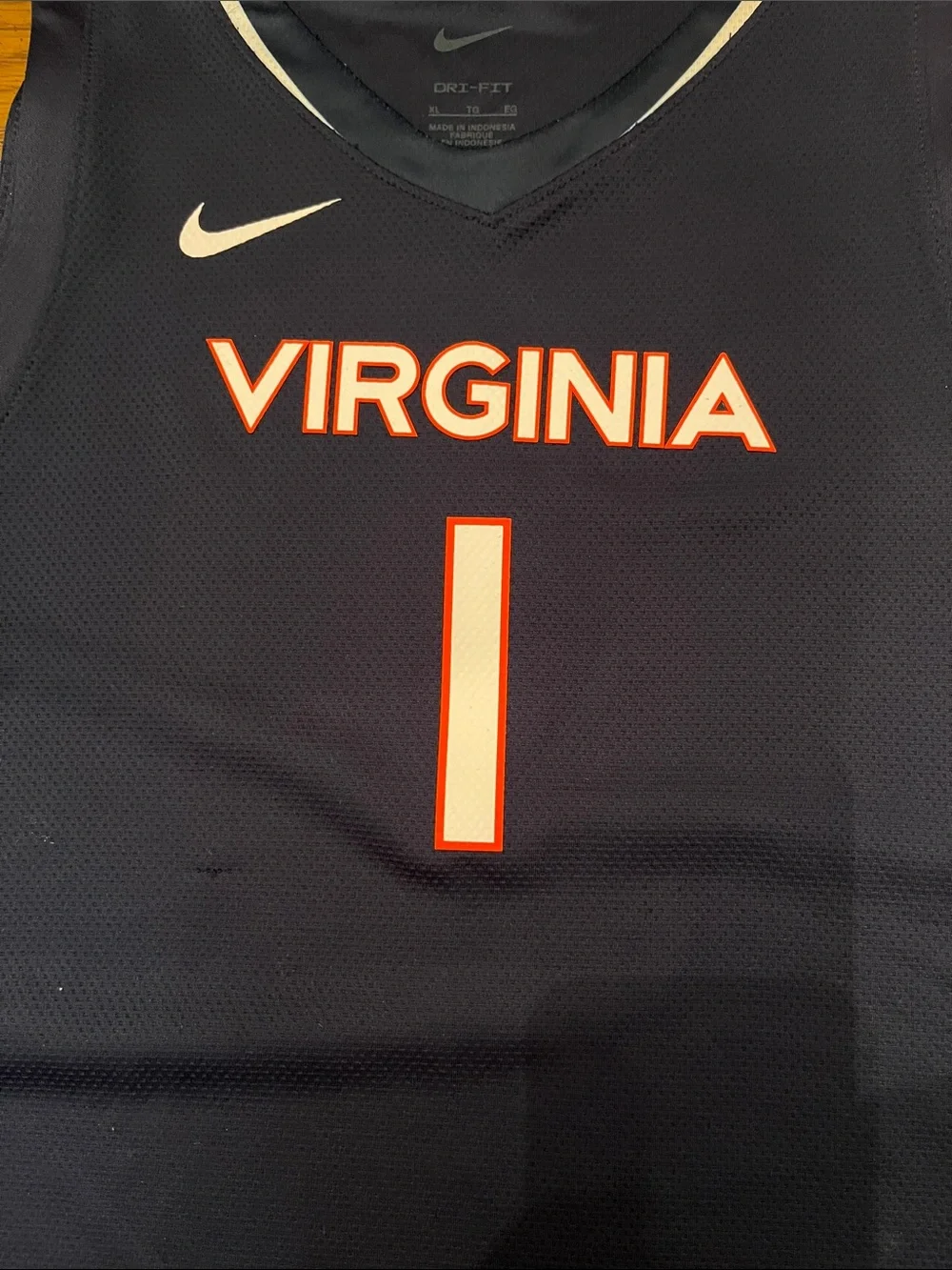 Nike Navy and White Virginia Basketball Jersey, size XL